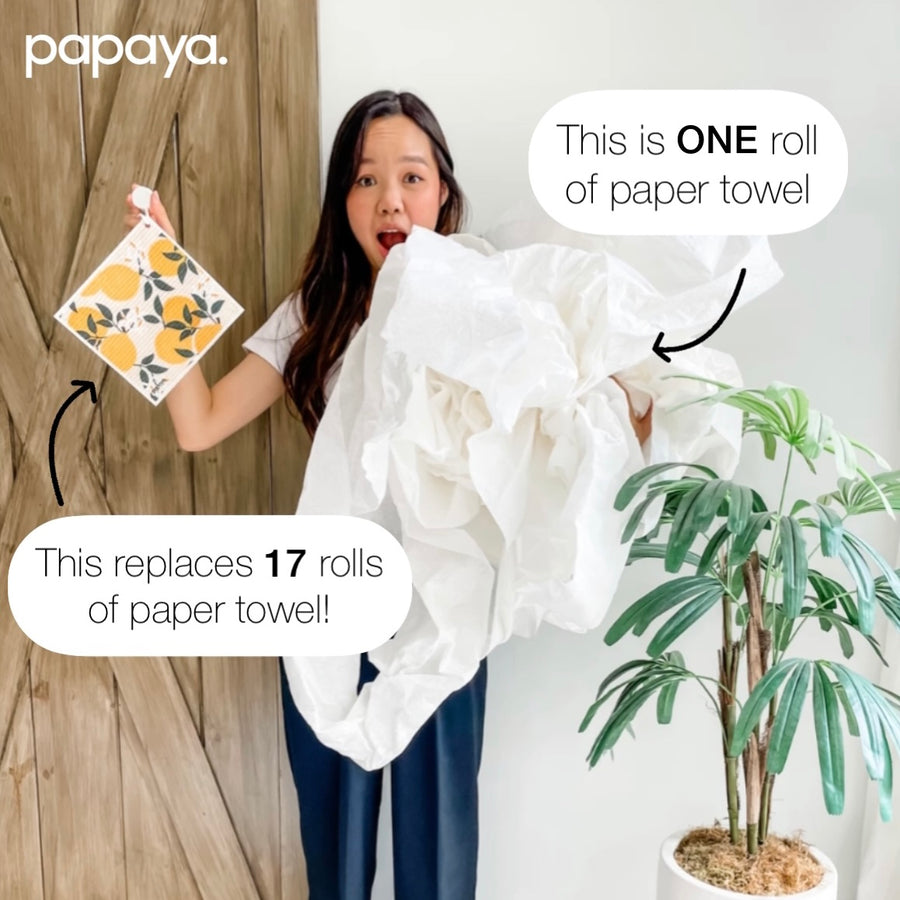 The Art Towels - Reusable Paper Towels Washable Roll Extra Large 12 pack -  2 Reusable Bowl Covers & Wall Hook Included - Papaya Reusable Paper Towels