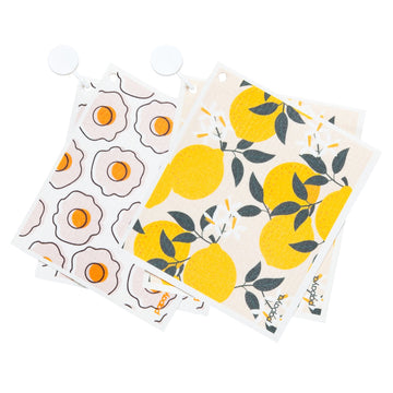 Fruit Tea Towel set of 2 Floral Dish Towel Lemon Hand 